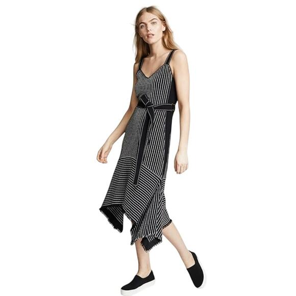 Derek Lam 10 Crosby black striped fringed hem midi dress size 10 - Picture 1 of 12